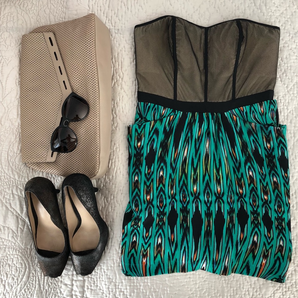 Cynthia Vincent Green Ikat Print Silk Dress Romper